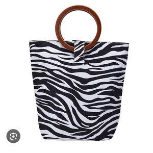 Stylish Zebra Print Tote with Wooden Handle